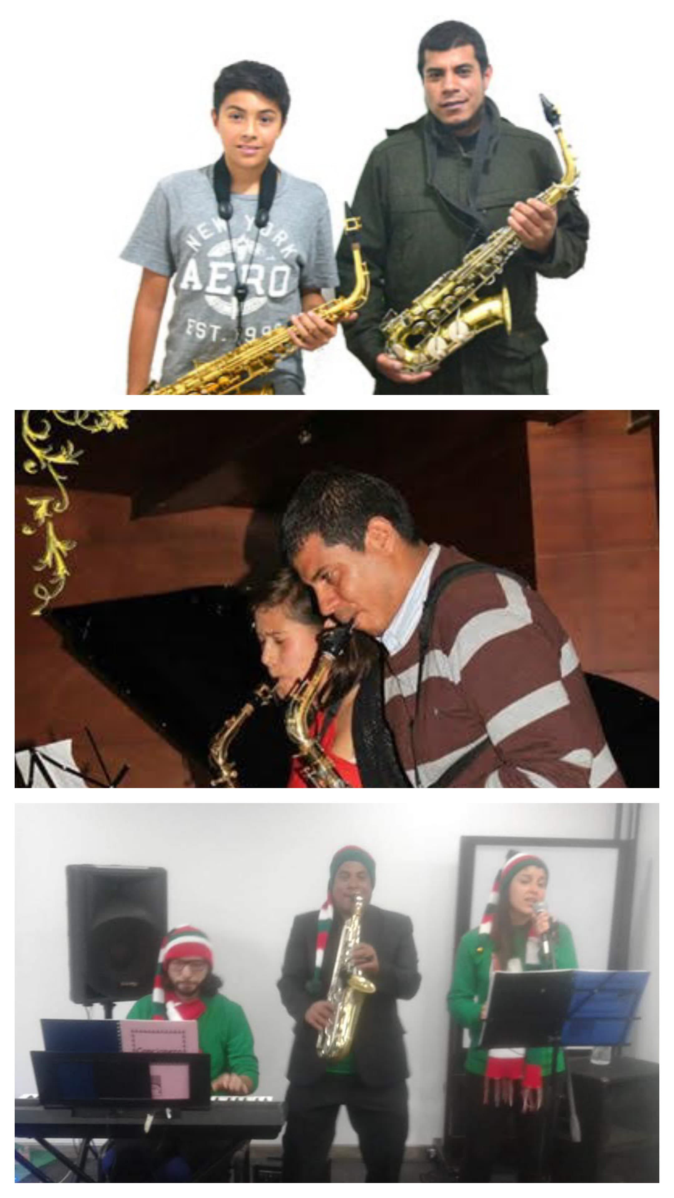 Adultos disfrutando de una clase de saxofon individual curso libre en Bogotá, Colombia