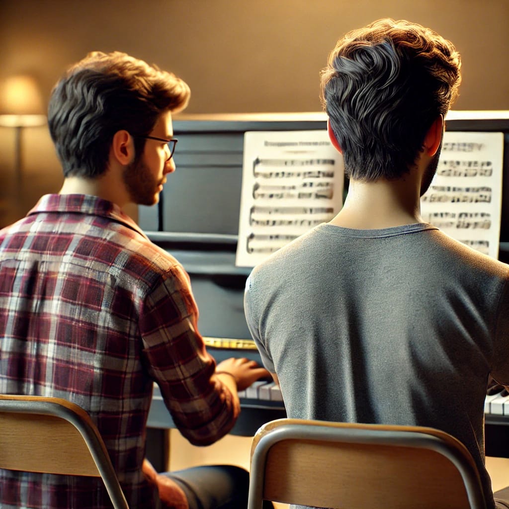 Adultos disfrutando de una clase de música de teoria