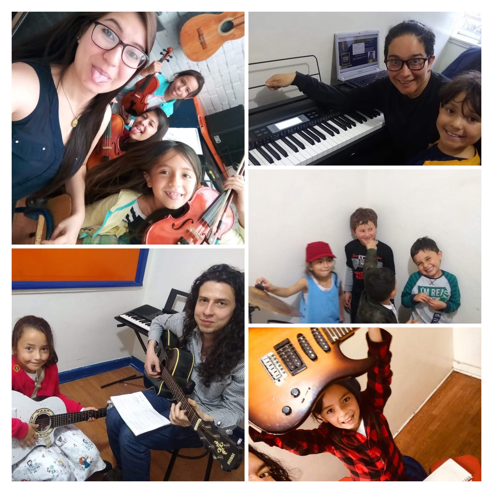 Niños disfrutando de una clase de música durante los cursos vacacionales en Bogotá, Colombia